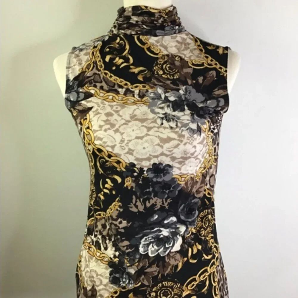 NWOT Susan Graver Printed Knit Sleeveless Turtleneck Top | Size XXS